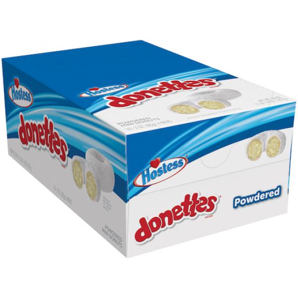 Hostess Powdered Sugar Mini Donette Single Serve Frozen 3 Ounce Size - 60 Per Case.