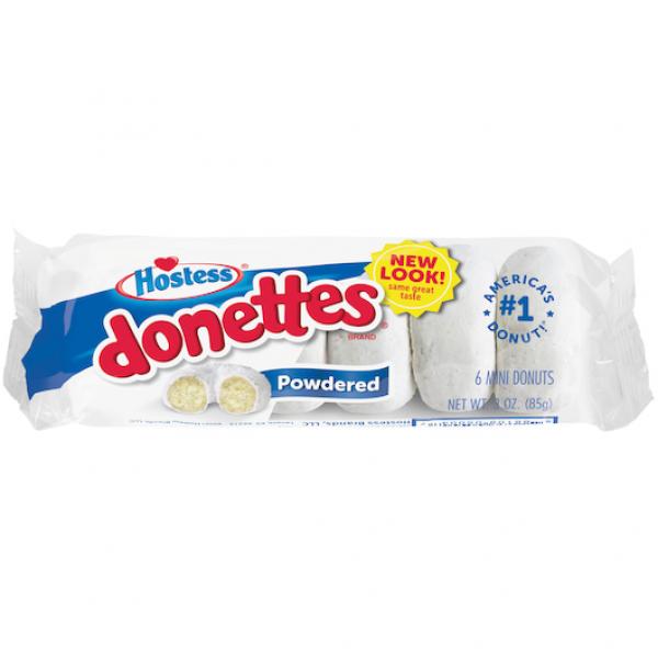 Hostess Powdered Sugar Mini Donette Single Serve Frozen 3 Ounce Size - 60 Per Case.