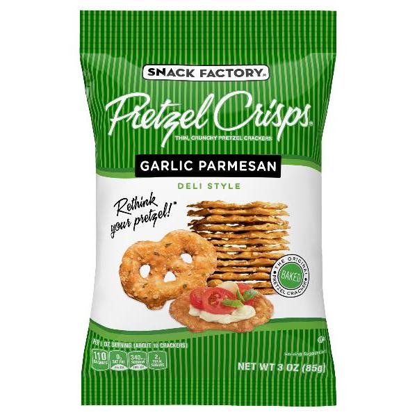 Pretzel Crisps Garlic Parmesan 3 Ounce Size - 8 Per Case.