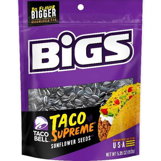 Bigs Taco Bell Taco Supreme Sunflower Seedsketo Friendly Snack Bag 5.35 Ounce Size - 12 Per Case.