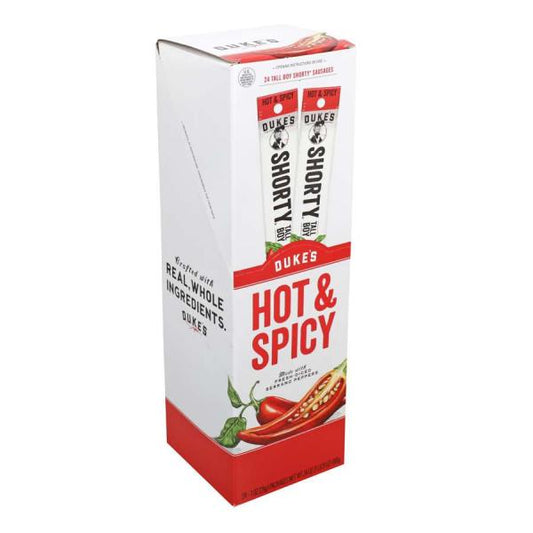 Duke's Hot & Spicy Tall Boy Smoked Shorty Sausage Count 1 Ounce Size - 96 Per Case.