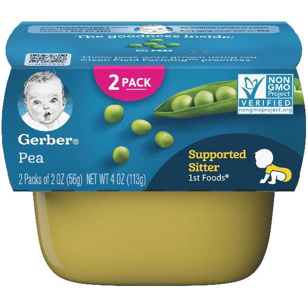 (2 Pack of 2 Oz) Gerber 1st Foods Pea Baby Food 4 Ounce Size - 8 Per Case.