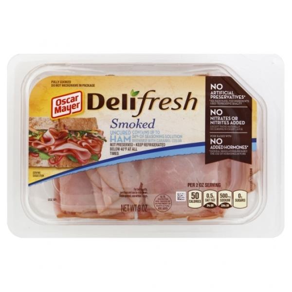 Oscar Mayer Deli Shaved Smoked Uncured Ham, 9 Ounce Size - 8 Per Case.