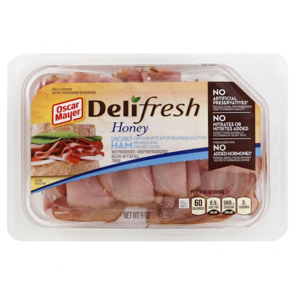 Oscar Mayer Deli Meat Shaved Honey Ham, 9 Ounce Size - 8 Per Case.