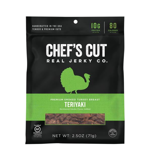 Chef's Cut Real Jerky Co Smoked Turkey Breast Teriyaki 2.5 Ounce Size - 8 Per Case.