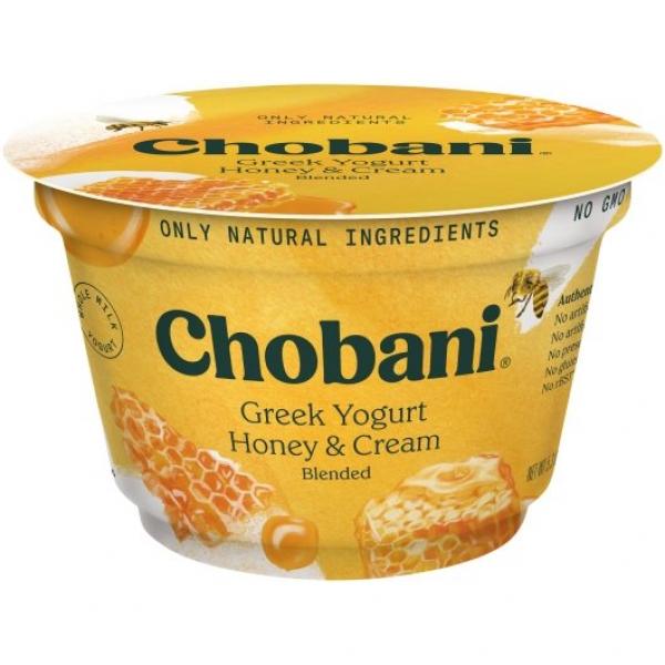 Chobani® Whole Milk Greek Yogurt Honey & Cream Blended 5.3 Ounce Size - 12 Per Case.