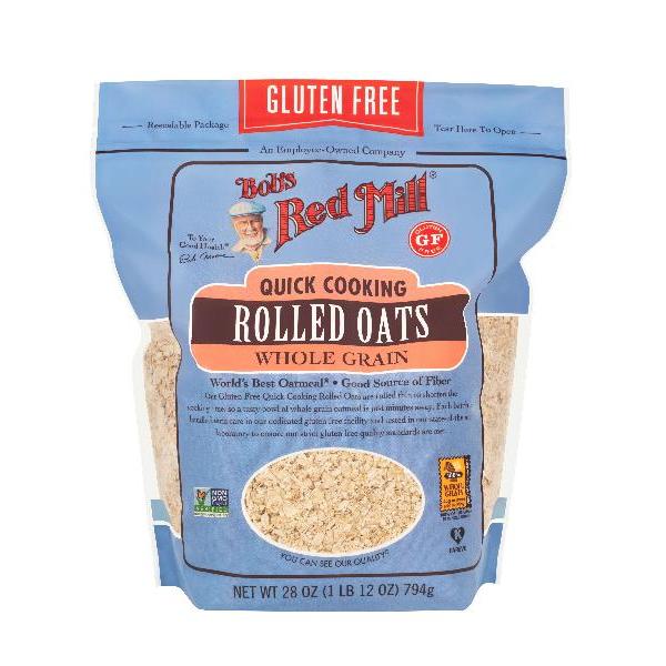 Bob's Red Mill Gluten Free Quick Cooking Rolled Oats 28 Ounce Size - 4 Per Case.