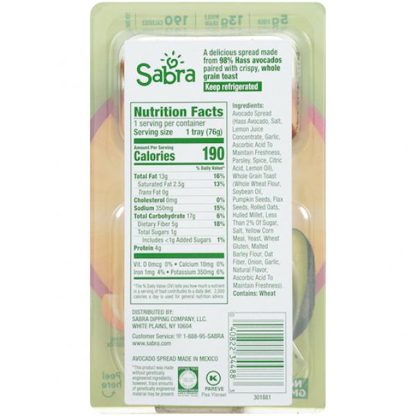 Sabra Avocado Spread Wtoast 2.7 Ounce Size - 8 Per Case.