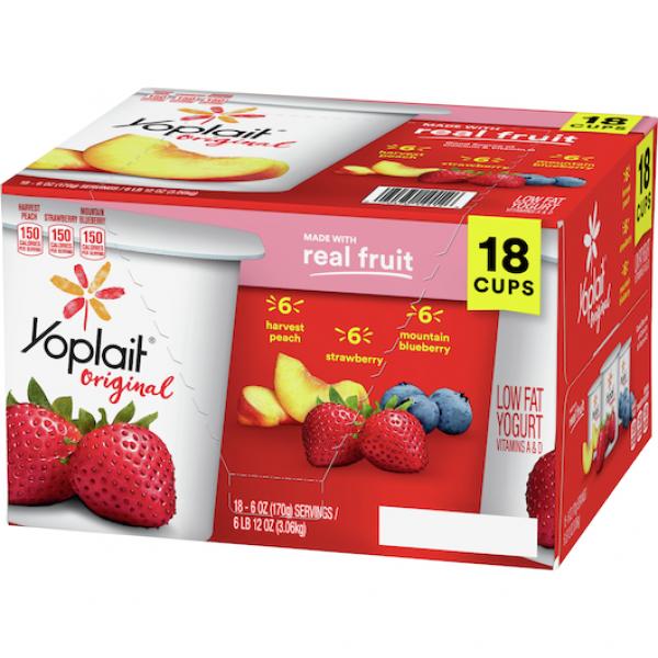 Yoplait® Original Yogurt Single Serve Cup Variety Peach Blueberry Strawberry 108 Ounce Size - 1 Per Case.