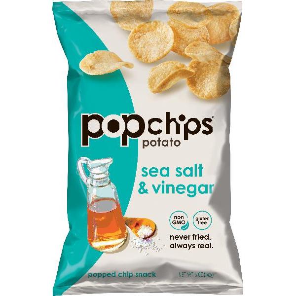 Popchips Sea Salt & VinegarKosherpopped Potato Chips 5 Ounce Size - 12 Per Case.