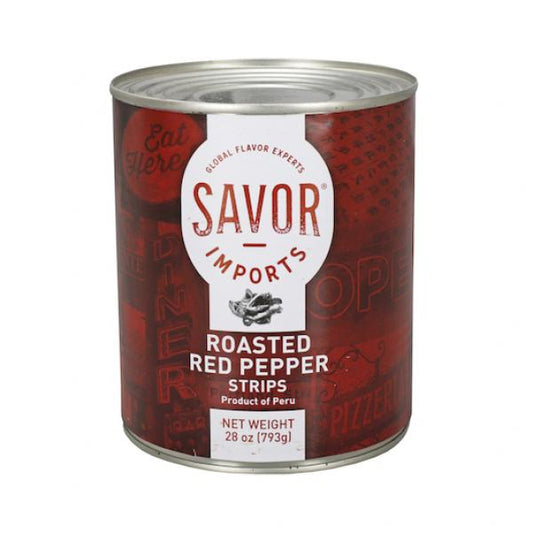 Savor Imports Roasted Red Pepper Strips 28 Ounce Size - 12 Per Case.