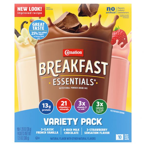 Carnation Breakfast Essentials Powder Variety Sachets 12.6 Ounce Size - 6 Per Case.