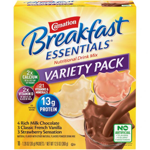 Carnation Breakfast Essentials Powder Variety Sachets 12.6 Ounce Size - 6 Per Case.