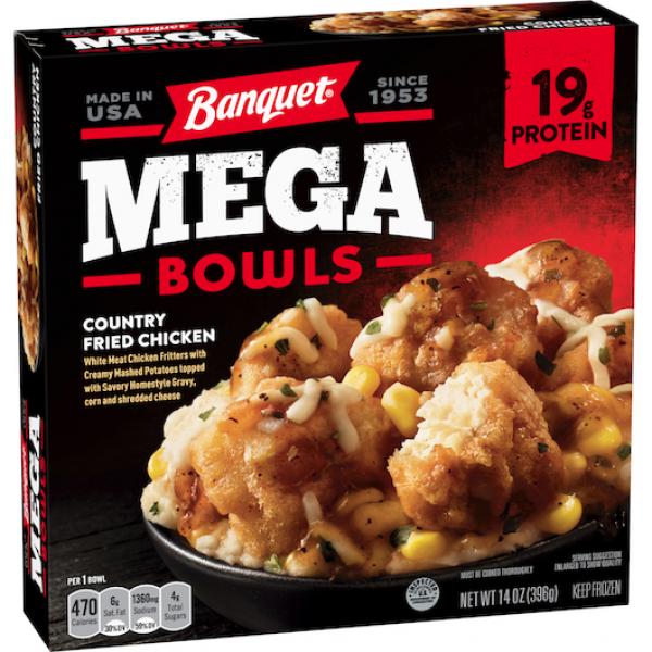 Banquet Mega Bowls Country Fried Chicken 14 Ounce Size - 8 Per Case.