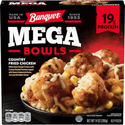 Banquet Mega Bowls Country Fried Chicken 14 Ounce Size - 8 Per Case.