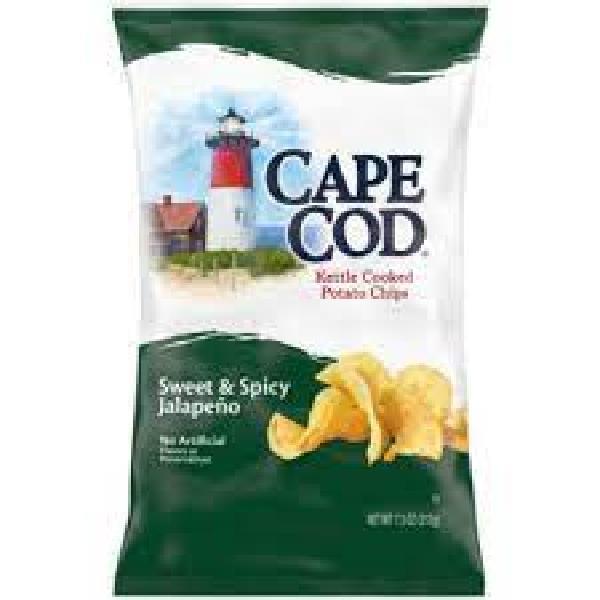 Cape Cod Potato Chips Sweet And Spicy Jalapeno Kettle Cooked Chips 2 Ounce Size - 6 Per Case.