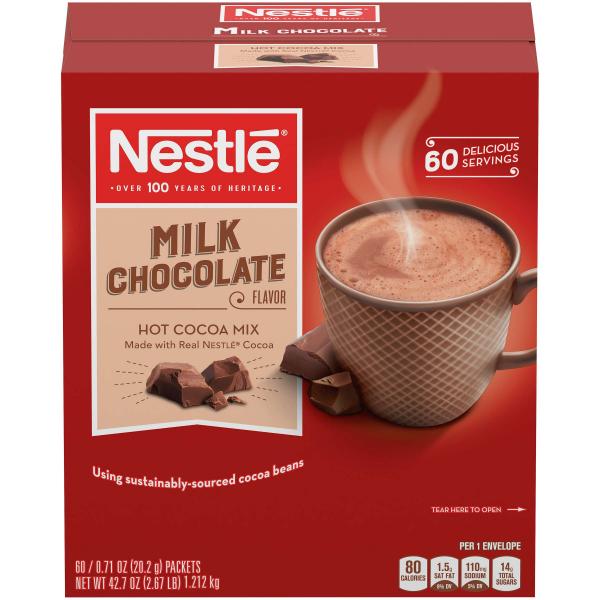 Nestle Milk Chocolate Hot Cocoa Mix Pouches 0.713 Ounce Size - 360 Per Case.