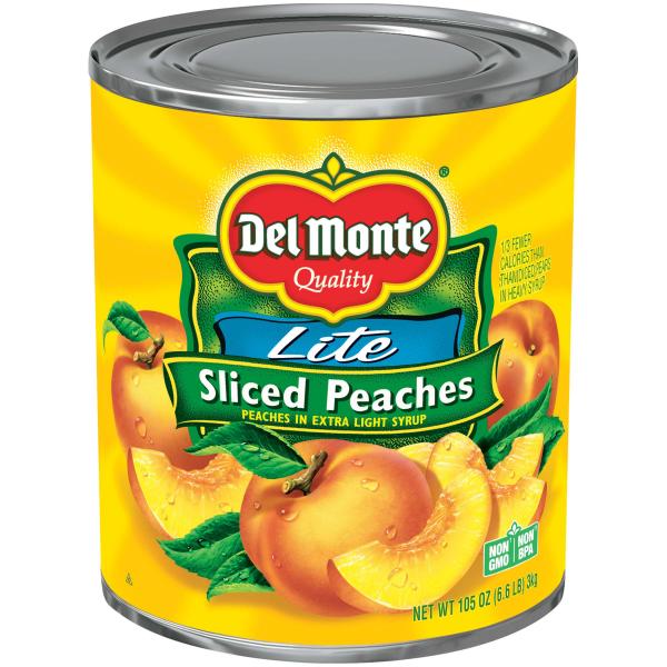 Del Monte® Quality Lite Sliced Peaches Can 105 Ounce Size - 6 Per Case.