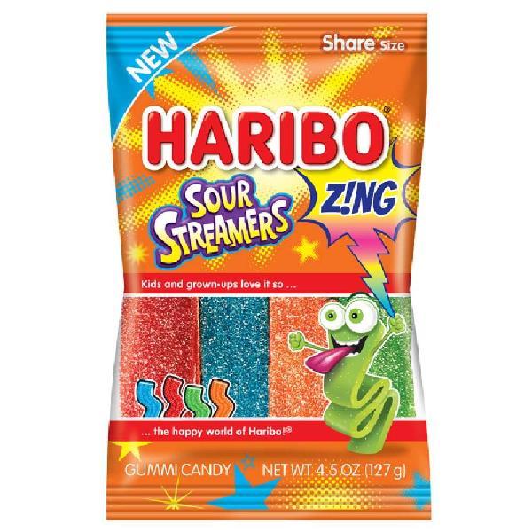 Haribo Confectionery Sour Streamers Peg Bag 4.5 Ounce Size - 12 Per Case.