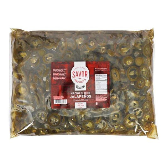 Savor Imports Nacho Sliced Jalapeno Pepper Pouch 6 Pound Each - 6 Per Case.