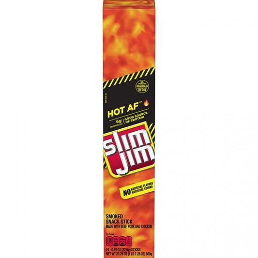 Slim Jim Giant Smoked Meat Snack Stick Hot Af Flavor Stick Count 0.97 Ounce Size - 144 Per Case.