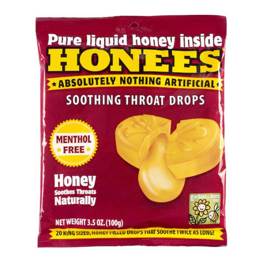 Honees Soothing Throat Drops Bags 20 Count Packs - 12 Per Case.