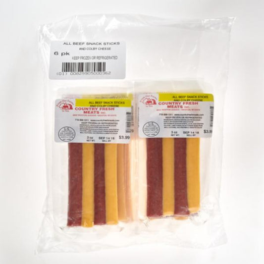 Country Fresh Meats All Beef Snack Sticks With Colby 3 Ounce Size - 102 Per Case.