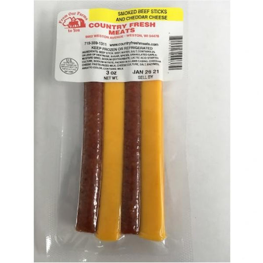 Country Fresh Meats All Beef Snack Sticks With Cheddar 3 Ounce Size - 102 Per Case.