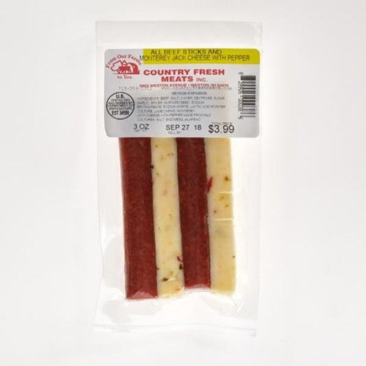 Country Fresh Meats All Beef Snack Sticks With Pepper 3 Ounce Size - 102 Per Case.