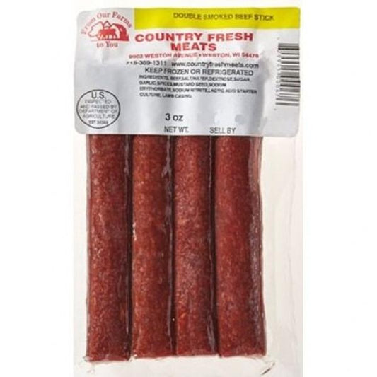 Country Fresh Meats Double Smoked All Beef Sticks 3 Ounce Size - 102 Per Case.