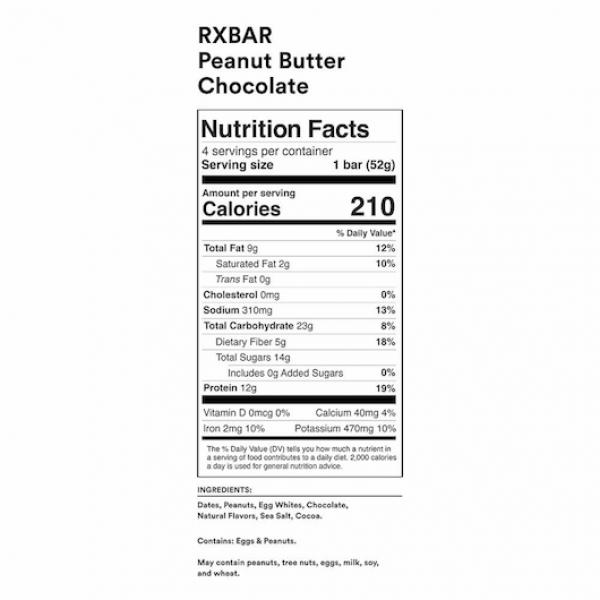 Rxbar Peanut Butter Chocolate Protein Bar 1.83 Ounce Size - 24 Per Case.