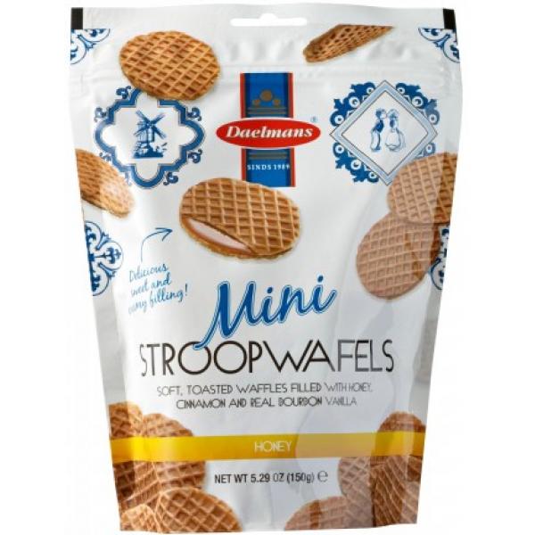 Daelmans Mini Honey Stroopwafel Stand Up Pouch 5.29 Ounce Size - 10 Per Case.