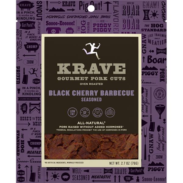 Krave Black Cherry Barbecue Gourmet Pork Cuts 8 Count Packs - 1 Per Case.