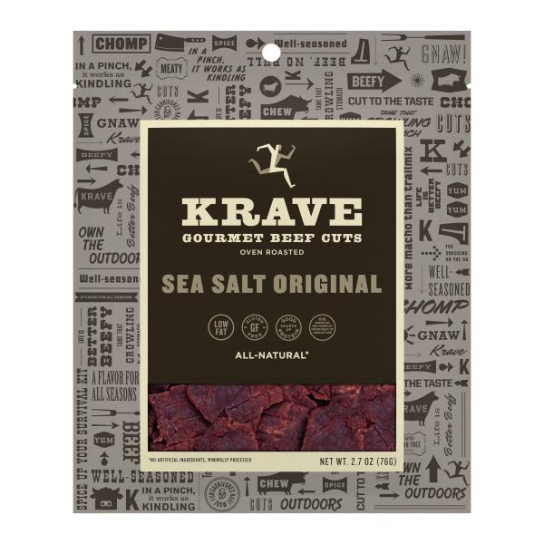 Krave Sea Salt Gourmet Beef Cuts 2.7 Ounce Size - 8 Per Case.