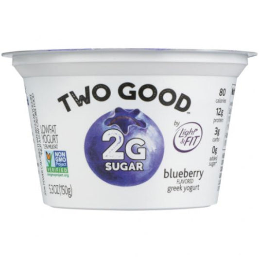 Two Good Low Fat Blueberry Greek Yogurt 5.3 Ounce Size - 12 Per Case.