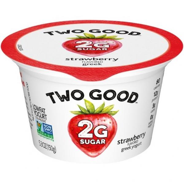 Two Good Low Fat Strawberry Greek Yogurt 5.3 Ounce Size - 12 Per Case.