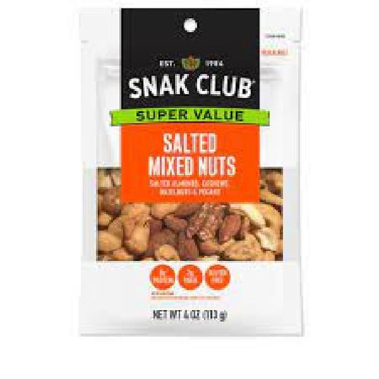 Snak Club Salted Mixed Nuts 4 Ounce Size - 6 Per Case.