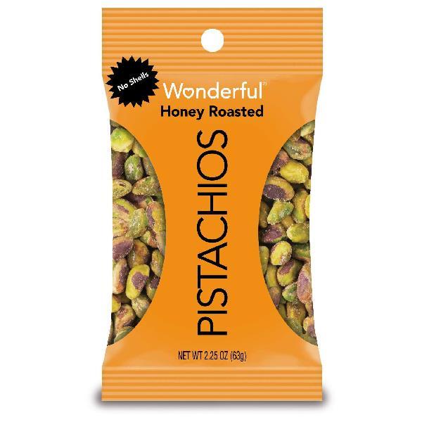 Wonderful Pistachios No Shell Honey Roasted Pistachios 2.25 Ounce Size - 24 Per Case.