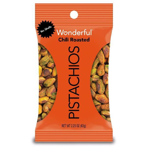 Wonderful Pistachios No Shell Chili Roasted Pistachios 2.25 Ounce Size - 24 Per Case.