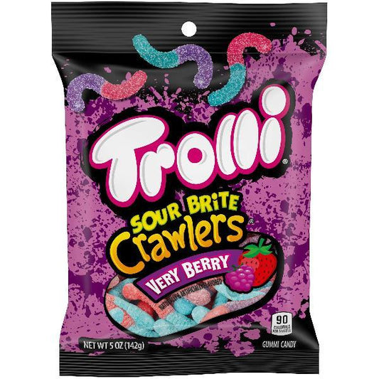 Trolli Very Berry Sour Brite Crawlers Peg 5 Ounce Size - 12 Per Case.