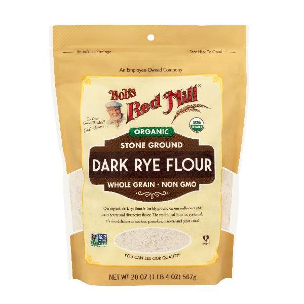 Bob's Red Mill Organic Dark Rye Flour One Four Pouches 20 Ounce Size - 4 Per Case.