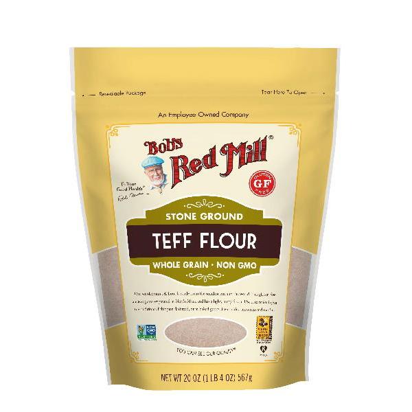 Bob's Red Mill Whole Grain Teff Flour One Four Resealable Pouches 20 Ounce Size - 4 Per Case.