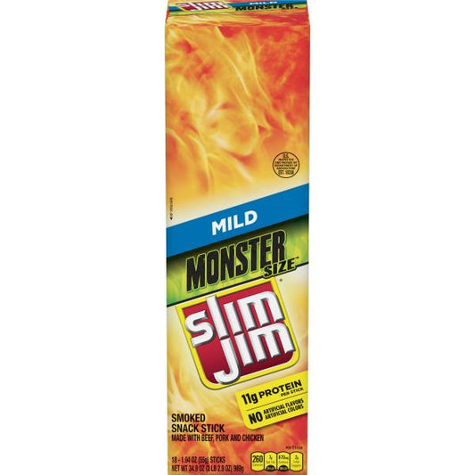 Slim Jim Monster Mild Meat Stick Count 1.94 Ounce Size - 108 Per Case.