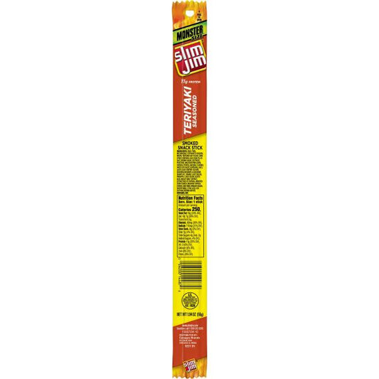 Slim Jim Monster Teriyaki Flavor Smoked Meatsnack Sticks Count 1.94 Ounce Size - 108 Per Case.