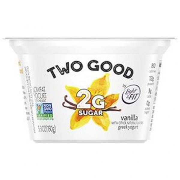 Two Good Vanilla Greek Yogurt Cup Extended Shelf Life 5.3 Ounce Size - 12 Per Case.