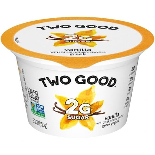 Two Good Vanilla Greek Yogurt Cup Extended Shelf Life 5.3 Ounce Size - 12 Per Case.