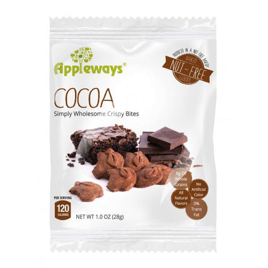 Appleways Whole Grain Cocoa Crispy Bites Individually Wrapped 1 Count Packs - 108 Per Case.