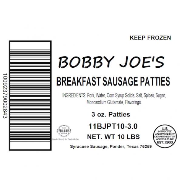 Bobby Joe's Brkfst Patty 10 Pound Each - 1 Per Case.