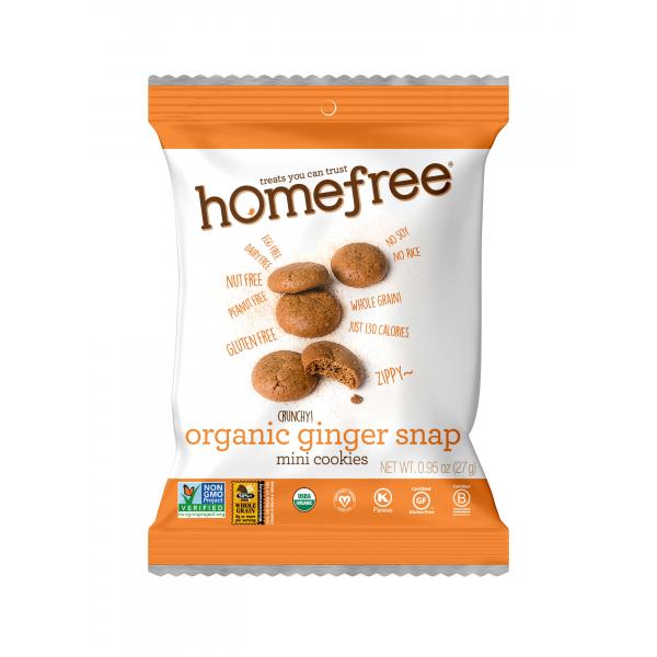 Organic Ginger Snap Mini Cookies Gluten Free Grab & Go Tray 0.95 Ounce Size - 10 Per Case.