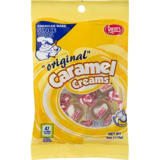 Goetze Candy Caramel Creams Peg Bag 4 Ounce Size - 12 Per Case.